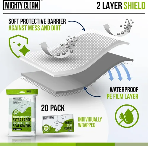 Miniatura 3 de Mighty Clean - Fundas desechables para asiento de inodoro XL, 100% impermeables, envueltas individualmente, fundas extra anchas para adultos