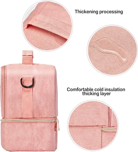 Miniatura 4 de Bolsa para extractor de leche con compartimento para extractor de leche, bolsa enfriadora y resistente a la humedad, doble capa para la madre, Rosa
