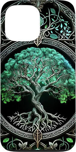 Miniatura 23 de Funda para iPhone 11 Pro Max Tree Of Life Yoga espiritual celta vikinga, verde y negro