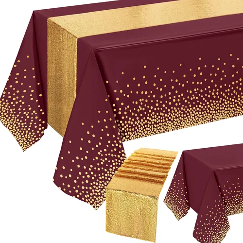 Miniatura 8 de Set de mantel y camino de mesa de lentejuelas Tudomro, 54 x 108 pulgadas con lunares y confeti, mantel de plástico brillante para fiestas de Verde