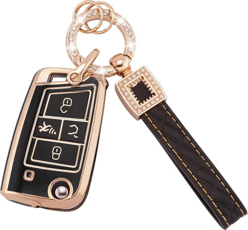 Miniatura 26 de Ekala para Honda Funda para Llavero con Llavero de Cuero, 5 Botones Carcasas de Teclas de TPU Suave Compatibles con Honda Civic Accord Pilot CR-V