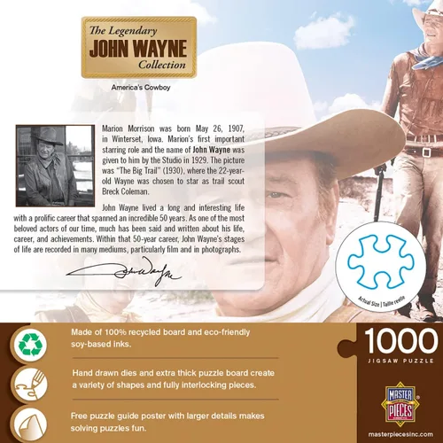 Miniatura 3 de MasterPieces Rompecabezas de 1000 piezas de John Wayne para adultos, familia o jóvenes, diseño de vaquero de Estados Unidos, 19.25 x 26.75 pulgadas