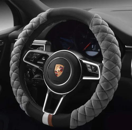 HAOKAY - Funda para volante de invierno de felpa suave con tamaño universal de 15.0 in Gris