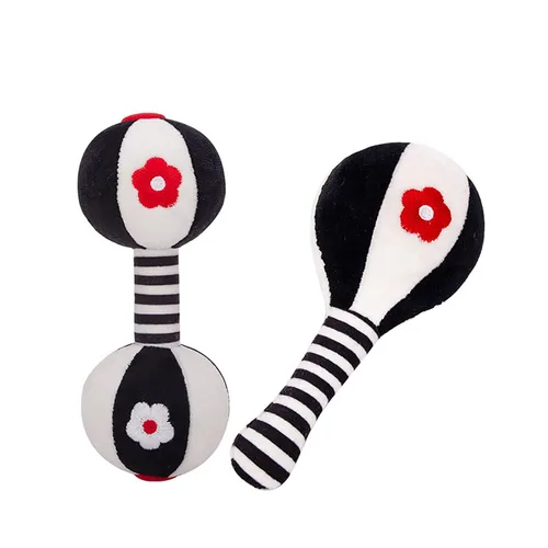 Sonajeros suaves para bebés de 0 a 6 meses, paquete de 2 juguetes de desarrollo infantil con contraste en blanco y negro, juguetes sensoriales para