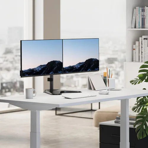 Miniatura 5 de Mount-It! Soporte de monitor doble para escritorio, soporte de monitor independiente para 2 pantallas de hasta 32 pulgadas, altura ajustable