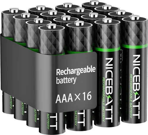 NICEBATT Baterías AAA recargables de 1100 mAh, batería Premium NiMH Triple A de baja autodescarga, 16 unidades