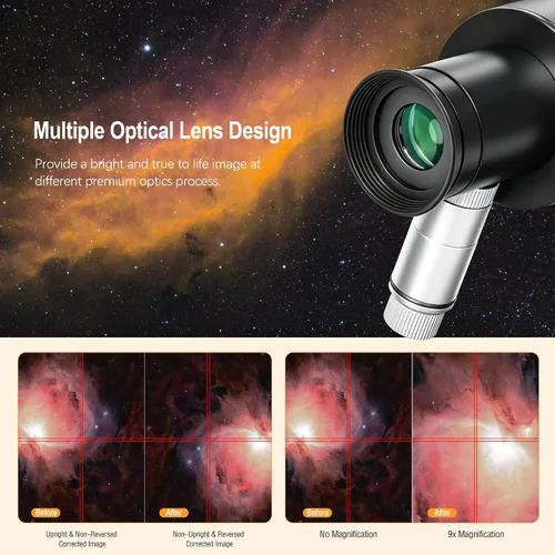 Miniatura 3 de Astromania Alcance iluminado para telescopio, Alcance de 9x50 directo sin corrección de imagen, lente FMC para telescopio con retícula de doble