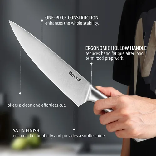 Miniatura 4 de hecef Juego de cuchillos de cocina plateado de 3 piezas, hoja con acabado satinado con mango hueco, incluye cuchillo de chef de 20 cm, cuchillo