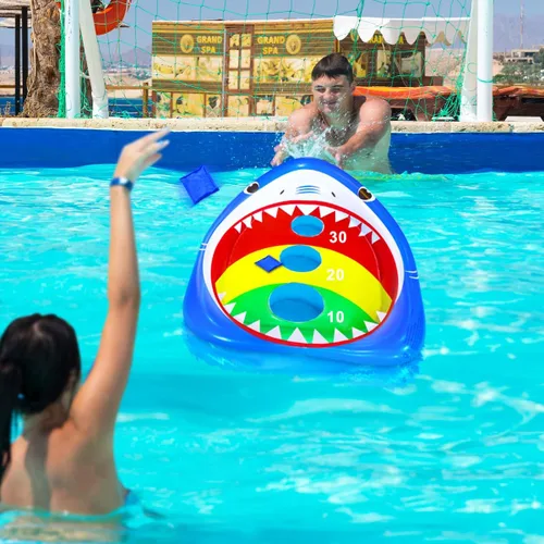 Miniatura 4 de Divertidos juguetes de piscina para niños, tablero inflable de tiburón, juego de agua flotante para adultos y familia, regalo fresco de fiesta