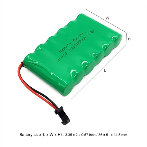Miniatura 4 de Qsmily® Batería RC de 7.2 V, conector SM, batería recargable de Ni-Cd de 1000 mAh con cable de carga, adecuada para camión RC, camión