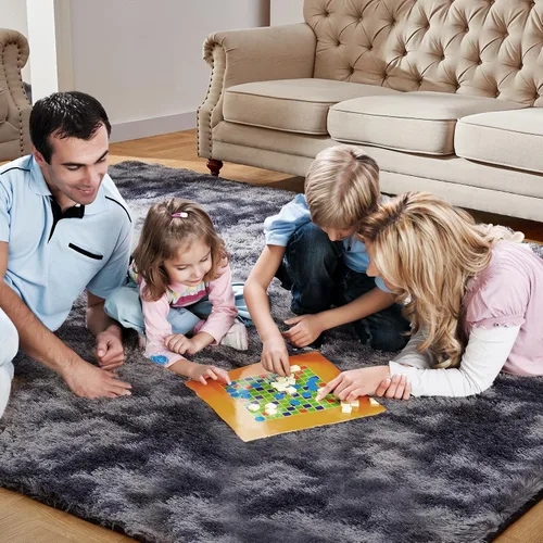 Miniatura 5 de Alfombras de área de pelo largo para sala de estar de 5 x 7 pies, alfombra rectangular antideslizante mejorada y acogedora, alfombra para piso Gris