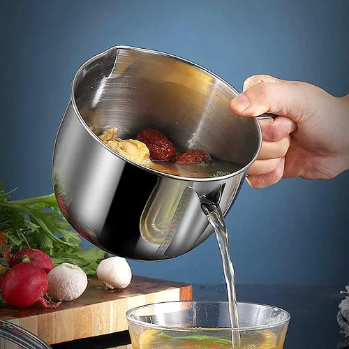 Miniatura 5 de Separador de grasa de acero inoxidable para 4 tazas/33.8 fl oz, separador de grasa con colador y tapa de vidrio, taza separadora de aceite de sopa