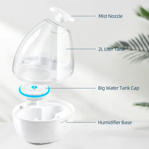 Miniatura 3 de Humidificador de niebla fría para dormitorio, humidificadores pequeños de 2L para dormitorio y oficina, humidificador de 25 dB para habitación