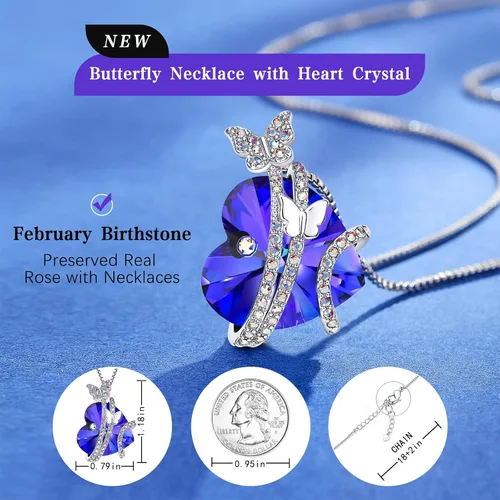 Miniatura 3 de ASELFAD Collares con dije de corazón de mariposa con cristales de piedra natal, regalos del día de la madre, joyería de cumpleaños de aniversario