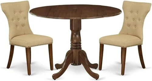 East West Furniture DLGA3-AWA-03 - Juego de mesa de comedor de 3 piezas que contiene una mesa de cocina redonda con gotas y 2 sillas Parson, 42 x 42