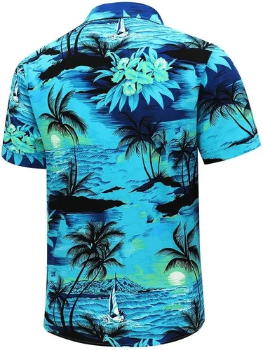 Miniatura 4 de SheLucki - Camisa hawaiana para hombre, unisex, estilo informal, manga corta, con botones y estampado de sombra de palmeras, para el verano