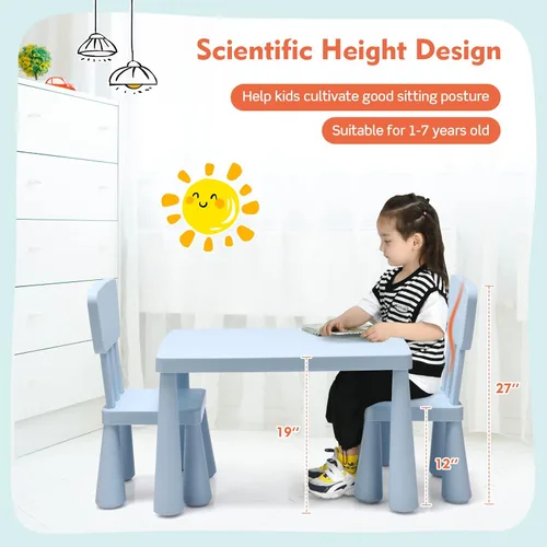 Miniatura 5 de COSTWAY Juego de mesa y sillas para niños de 3 piezas, centro de actividades infantiles de plástico ligero para leer, escribir, pintar, merienda