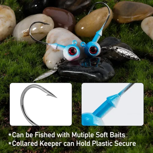 Miniatura 6 de Dr.Fish Paquete de 10 plantillas de pesca de cangrejo de pie de pie, cabezas redondas, señuelo de pesca pintado, hoja giratoria, lubina, trucha