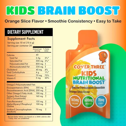 Miniatura 2 de Suplemento cerebral nutricional para niños, mejora la memoria del niño, enfoque, calma, apoya el cerebro, inmune, visión, salud del corazón, aceite