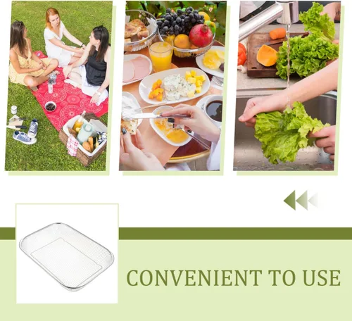 Miniatura 8 de Unomor Cesta grande de malla de acero inoxidable para fregadero de cocina, colador de 14.56 x 10.62 x 2.95 pulgadas para frutas, verduras y pasta