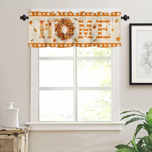 Miniatura 3 de Autumn Home - Cortina de cenefas para cocina, cafetería, corona de hojas de arce, cenefa de ventana de hojas de otoño, 1 panel de cortinas cortas