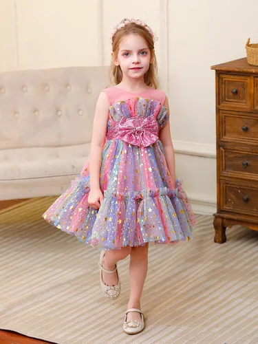 Miniatura 2 de Miipat Vestido de niña de flores para bebé, boda, fiesta, tul, princesa, vestido de baile, vestido formal con lazo para la cabeza