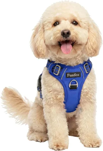 Miniatura 28 de Funfox Arnés para perro sin tirones, arnés de chaleco ajustable para mascotas, material súper suave con mango vertical, fácil control, paseo