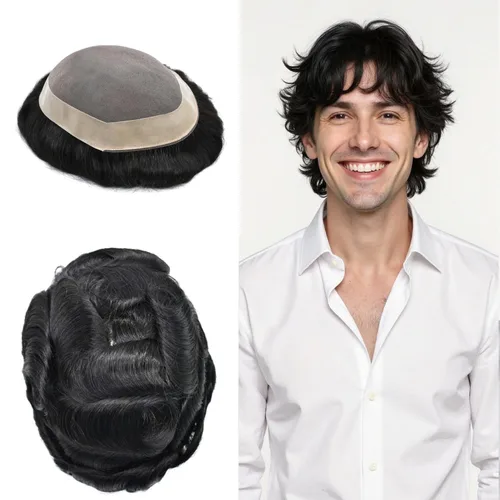 Miniatura 22 de LYRICAL HAIR Toupee - Sistema de cabello de repuesto para hombre, monofilamento fino, monofilamento, peluca de cabello humano de piel duradera