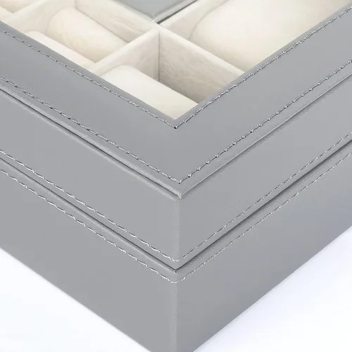 Miniatura 3 de NEX Caja de reloj, 8 ranuras de cuero con cerradura para reloj con almacenamiento de anillo para mujeres y hombres (gris)