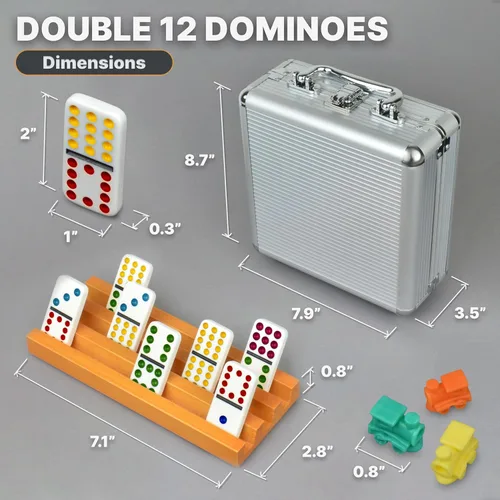 Miniatura 3 de Juego de Dominó Tren Mexicano con 4 Soportes - Dominó Doble 12 con Centro de Madera y Soportes para Fichas - Juego de Dominó Doble 12 para Noche