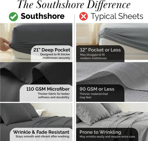 Miniatura 4 de Southshore Fine Living, Inc. Juego de 7 piezas de sábanas King divididas para cama ajustable, juego de sábanas King divididas con bolsillo de 21
