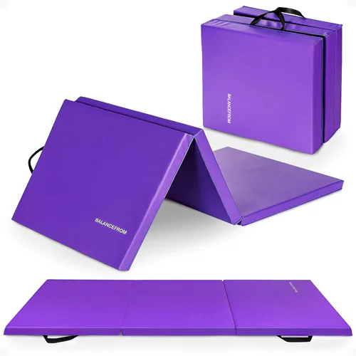 BalanceFrom Colchoneta de Gimnasia Plegable de 3 Paneles de 6 x 2 Pies – Almohadilla de 2 Pulgadas de Grosor con Superficie de Vinilo y Asas de