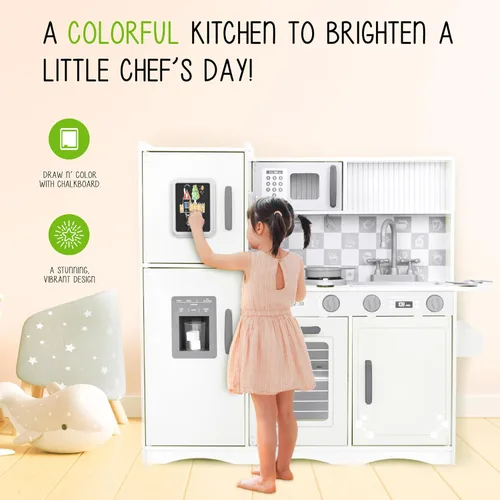 Miniatura 8 de Juego de cocina para niños Lil' Jumbl, cocina de madera de simulación con pizarra, teléfono de juego, toallero y dispensador de hielo, perillas