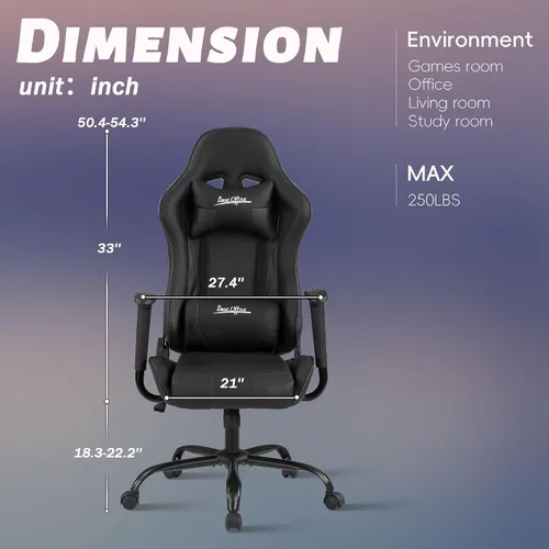 Miniatura 2 de Silla Gamer - Silla reclinable ergonómica de respaldo alto para juegos de PC con reposacabezas y soporte lumbar para adultos y niños de 8 a 12 años