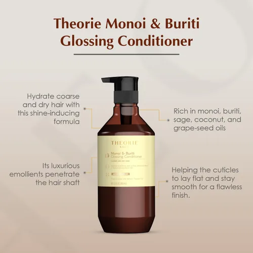Miniatura 3 de Theorie Acondicionador brillante Monoi and Buriti - Hidrata y brilla - Adecuado para cabello grueso y seco - Protege el color y el cabello tratado