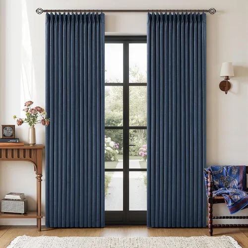 Miniatura 123 de Juego de 2 paneles de cortinas plisadas negras de 80 pulgadas para sala de estar, cortinas plisadas de lino con forro de 80 pulgadas de largo, 100%
