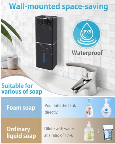 Miniatura 6 de Dispensador Automático de Jabón Espumoso Sin Contacto 380ml/12.8oz Dispensador de Jabón de Manos Recargable Montado en Pared Bomba de Jabón Espumoso