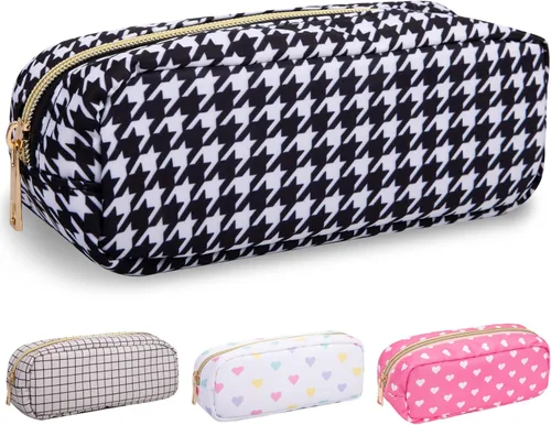 Miniatura 87 de izuzta Bolsa de maquillaje pequeña de nylon para bolso, linda bolsa de cosméticos con cremallera, bolsa de maquillaje preppy, Azul, Mini 2-Azul