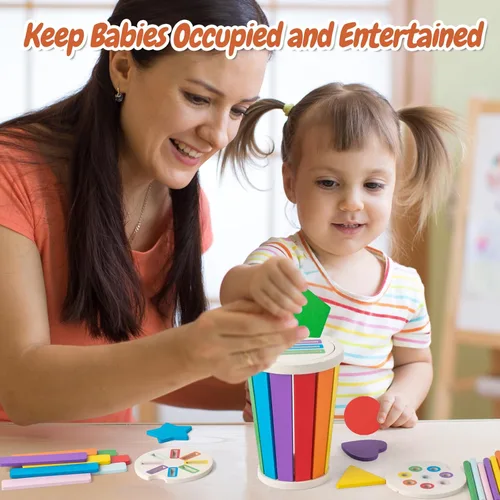 Miniatura 8 de Juguetes Montessori para niños de 1 a 3 años, juguetes de aprendizaje de clasificación de colores de madera para niños pequeños, juegos de Clásico