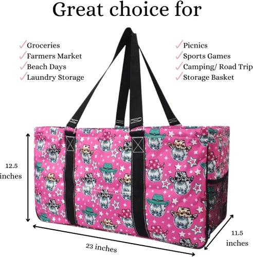 Miniatura 282 de NGIL Bolsa de comestibles reutilizable extra grande plegable de gran tamaño para comestibles, almacenamiento, picnic, playa, Bronco-negro occidental