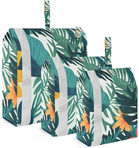 Tropical Style Green Leaves Flower 3 Set Packing Travel Bags Waterproof Storage Bags For Closets Saver Travel Bags Organizers For Bedroom
