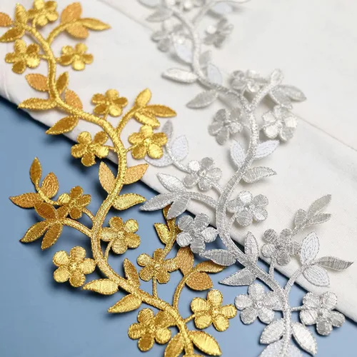 Miniatura 3 de 4 unidades de parche largo de 10x5 pulgadas con diseño de enredadera de flores y hojas, parche termotransferible bordado para prendas, cortinas