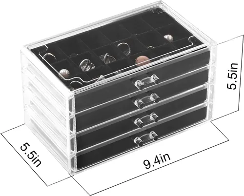 Miniatura 2 de Frebeauty Caja organizadora de aretes caja de joyería acrílica con 4 cajones organizador de joyas transparente con bandejas de terciopelo anillos