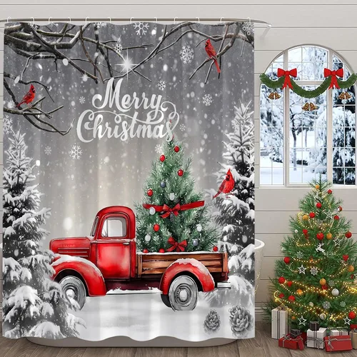 Miniatura 9 de GCTNBJL Cortina de ducha de invierno de Navidad, camión rojo y azul, árbol de Navidad, bosque gris, naturaleza, rústico, feliz Navidad, 36 x 70