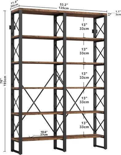 Miniatura 3 de IRONCK Estantería doble ancha de 6 niveles de 76 pulgadas de alto, estantería grande abierta, estantes de estilo industrial para oficina en casa