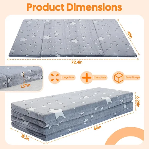 Miniatura 3 de MeMoreCool Colchón de Piso para Niños, Tapete de Juego Tapete Muscular Grande 6x4 Pies, Colchón Futon de Espuma Engrosada para Sala de Juegos, Gris