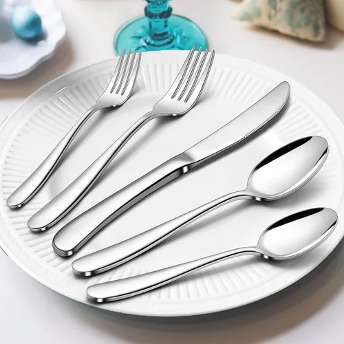 Miniatura 7 de Herogo Juego de cubiertos de acero inoxidable resistente, 20 piezas de cubiertos elegantes para 4, vajilla moderna para el hogar, restaurante, boda