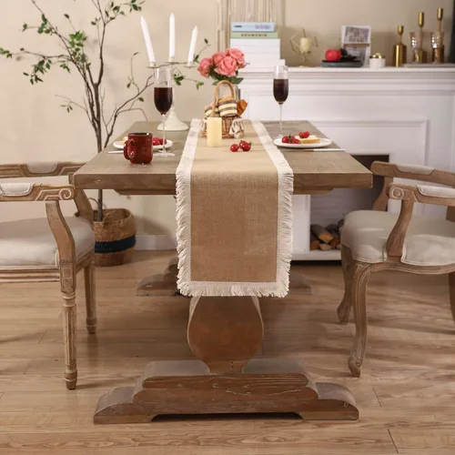 Miniatura 15 de Simple&Opulence - Camino de mesa de macramé estilo bohemio - 12 x 60 pulgadas, camino de mesa de algodón estilo granja con bordes trenzados