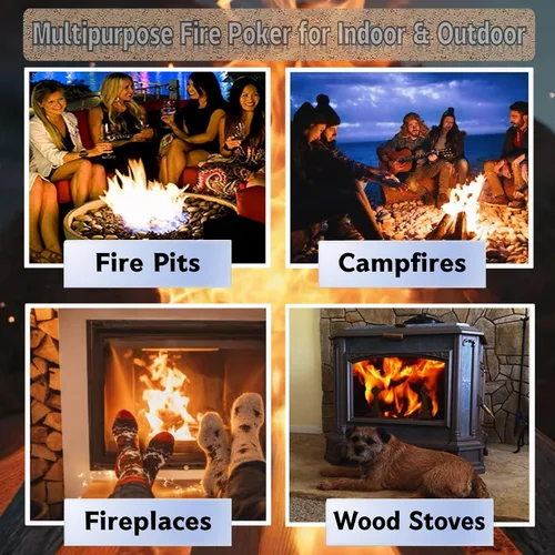 Miniatura 7 de Póquer de fuego para hogueras, póker resistente de acero sólido de 34 pulgadas, diseño extraíble portátil para hogueras, chimeneas al aire libre