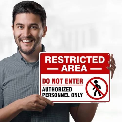 Miniatura 2 de Cartel de área restringida "Restricted Area Do Not Enter Authorized Personnel Only" [Texto en inglés], de aluminio, anti-óxido, de 10x14 pulgadas